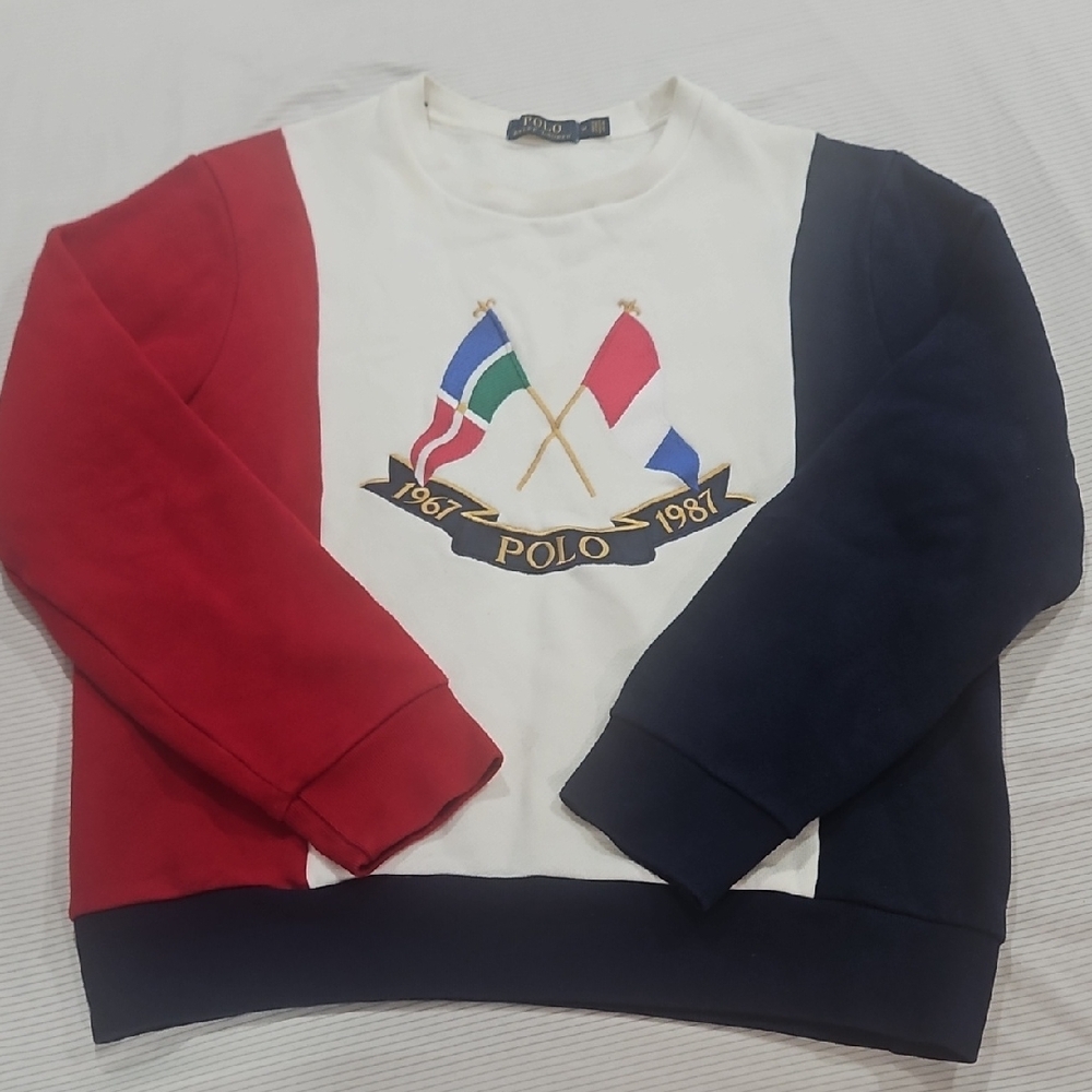 Polo by Ralph Lauren Red White Navy Flag Emblem Crewneck Sweater
